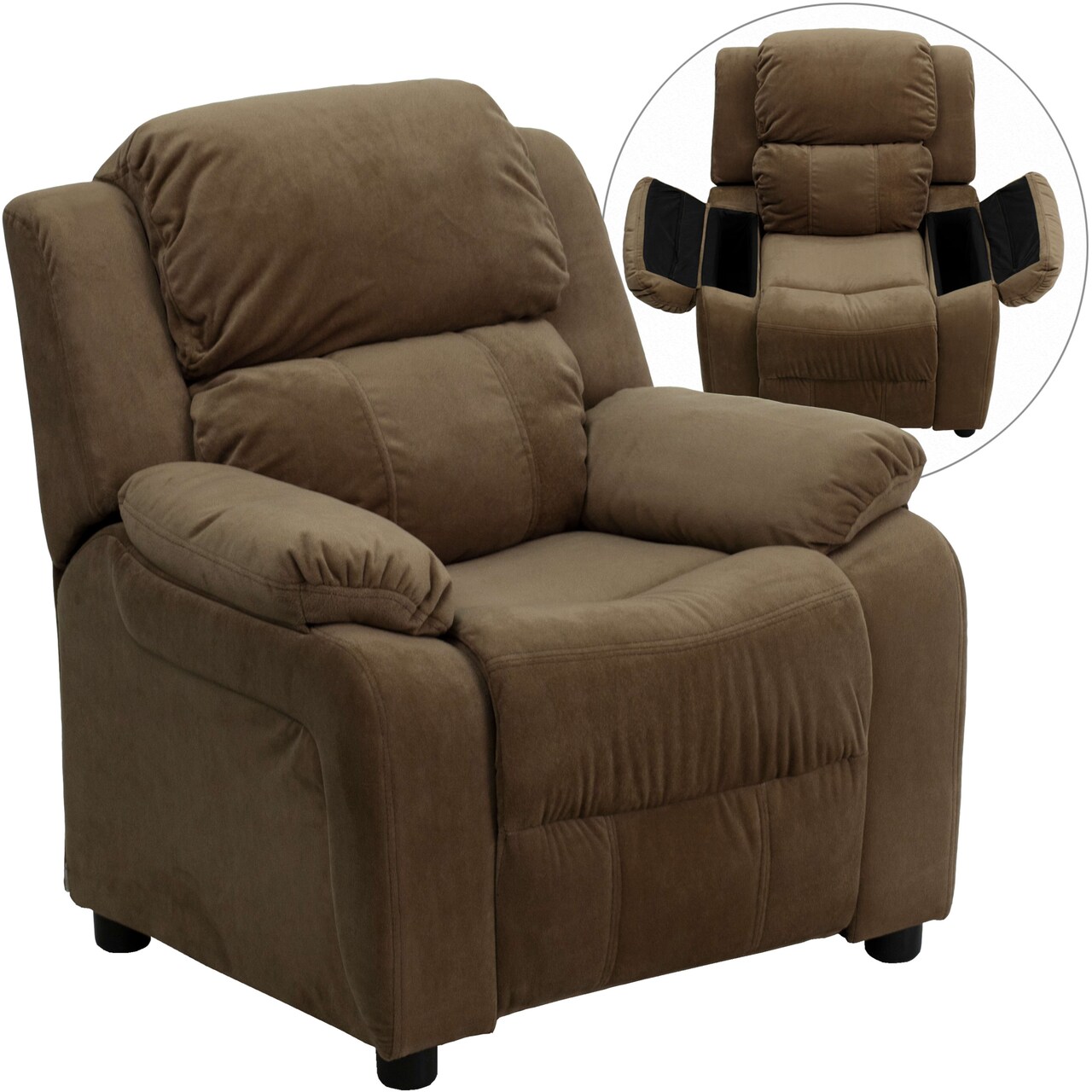 Emma and Oliver Deluxe Padded Contemporary Kids Recliner with Storage Arms